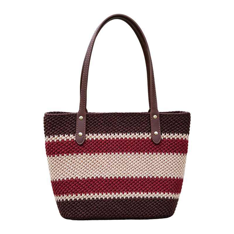 Color-Block Handwoven Tote Bag