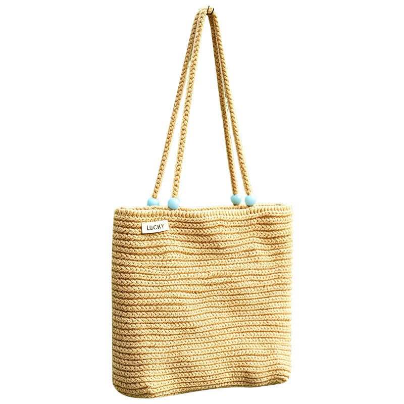 Handwoven Khaki Shoulder Tote Bag